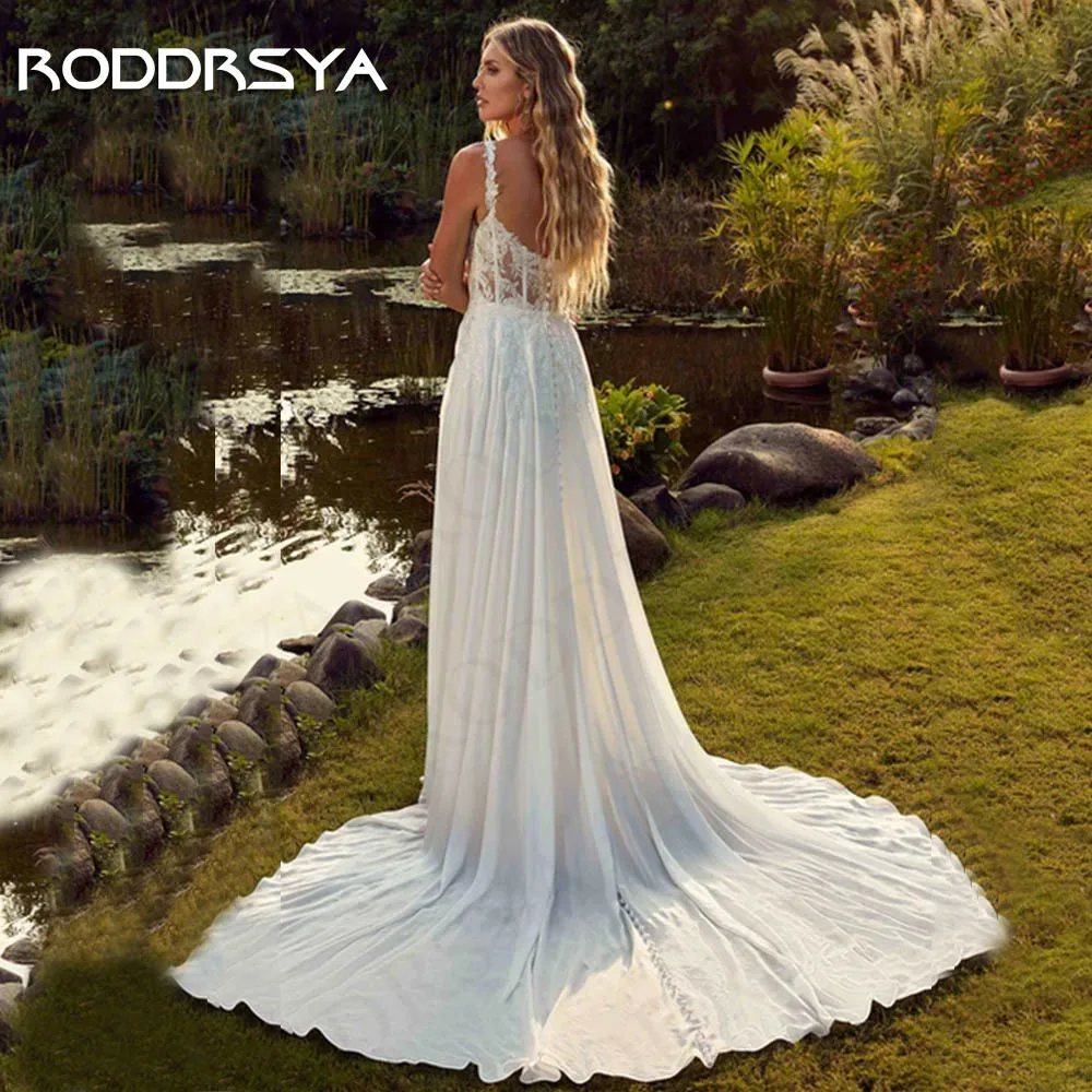 RODDRSYA-Robe de mariée élégante en dentelle, style Boho, en mousseline de soie, bretelles spaghetti, ligne A, 2024 Robe de mariée élégante en