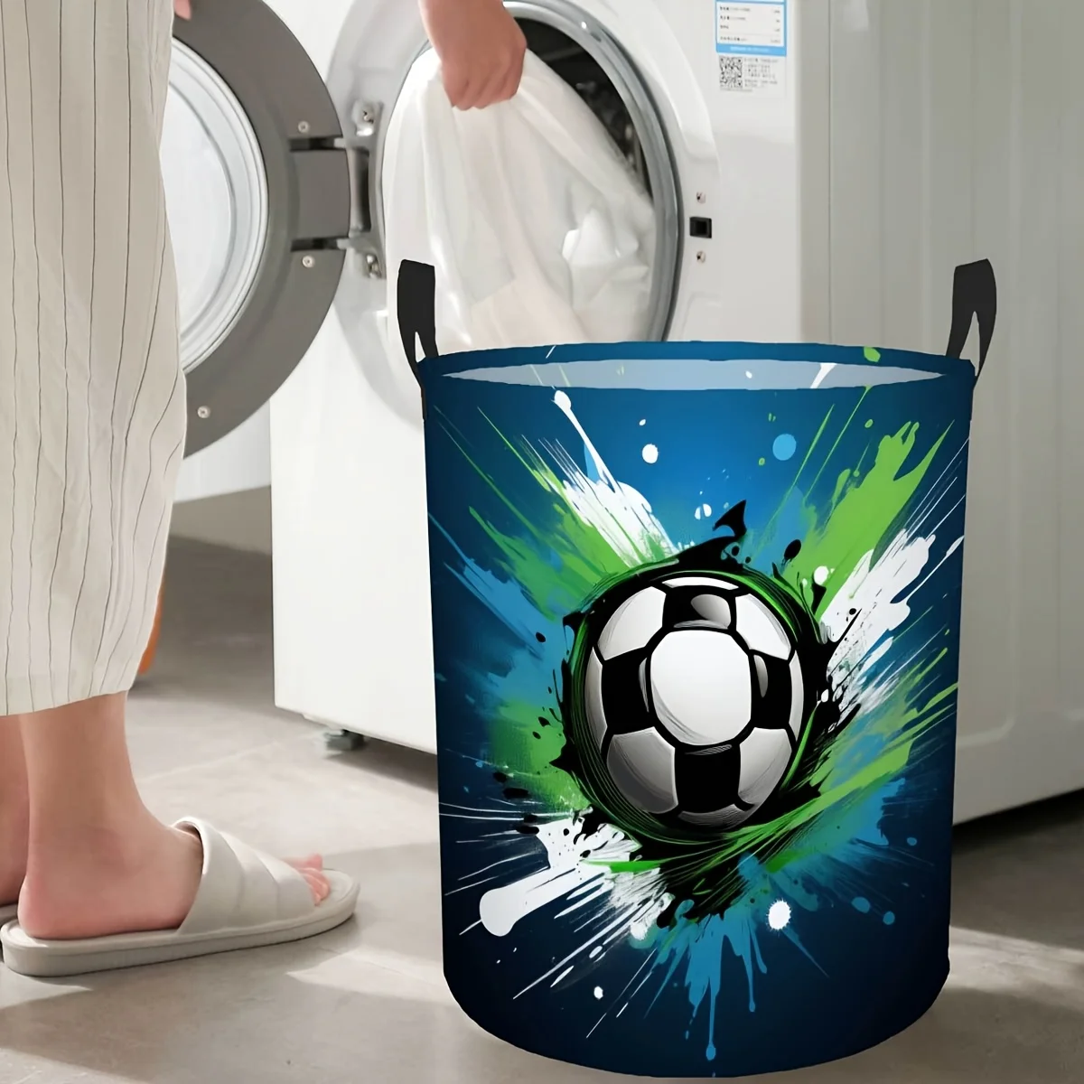 Soccer Ball Splash Paint PatternFoldable Room Hamper Round Laundry Basket for Clothes and Sundriess Bathroom and Closet - view 2
