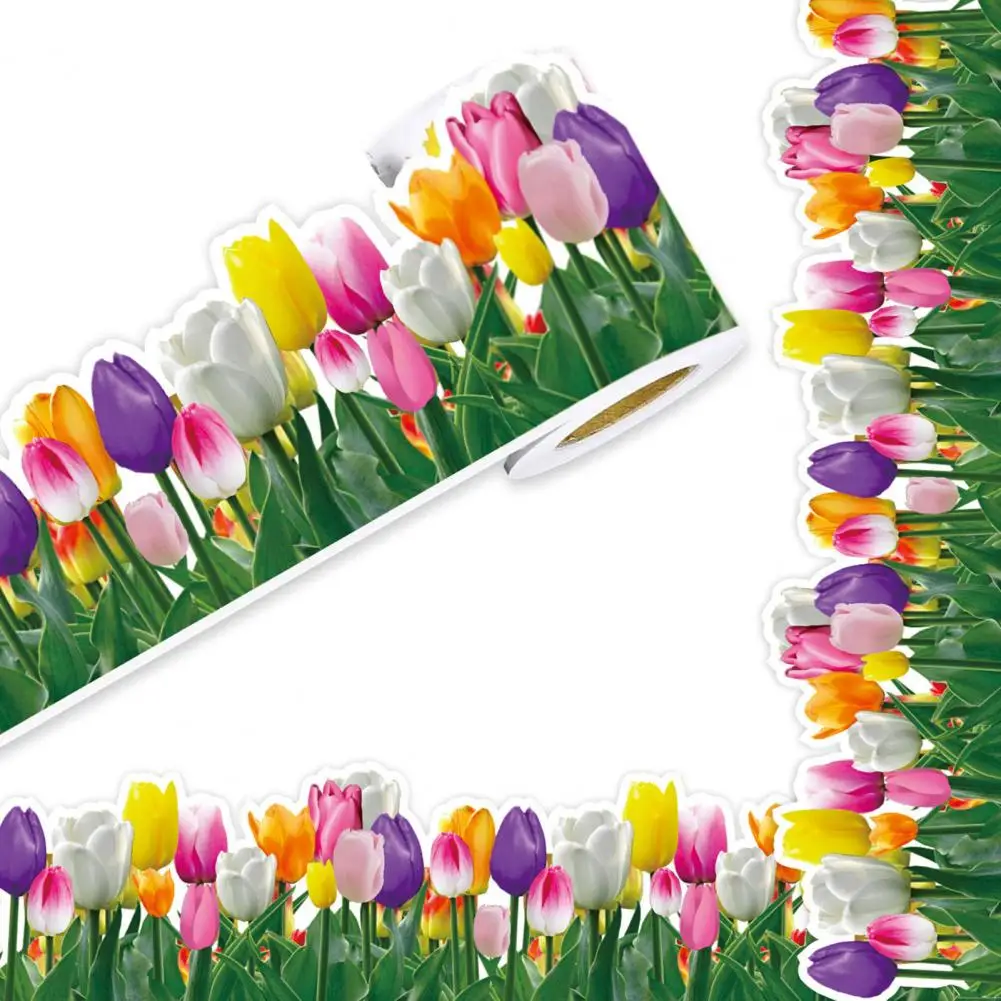 1 Roll Paper Roll Tulip Flower Pattern Coated Paper Clear Pattern Easy to Apply Paper Party Decoration