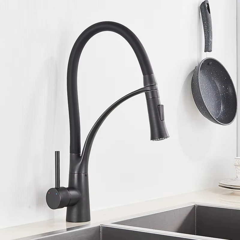 Kitchen Sink Faucet Pull Down Rotating Black Sink Tap Hot And Cold Water Mixer Faucet Tap Deck Mounted Mixer Taps