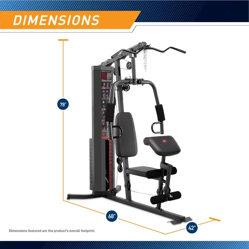 CMarcy Dual Functioning Body Fitness Workout 150 Pound Stack Home Gym System with Adjustable Preacher Curler Pad and Overhead La