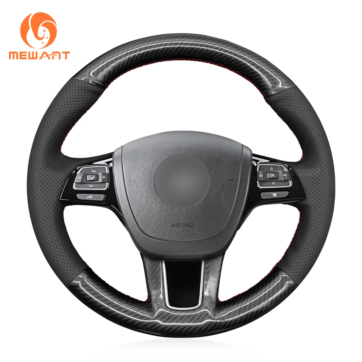 

MEWANT Black Artificial Leather Car Steering Wheel Cover for Volkswagen VW Touareg 2010 2011 2012 2013 2014 2015 2016 2017 2018