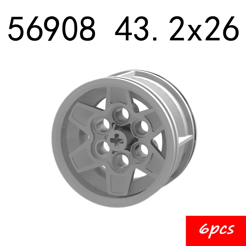 6 قطع محور العجلة 56908 43.2 × 26 مم والجزء 51488 - أجزاء مكعبات البناء MOC المتوافقة مع العلامات التجارية الرئيسية لالتقاط الشاحنة الهندسية