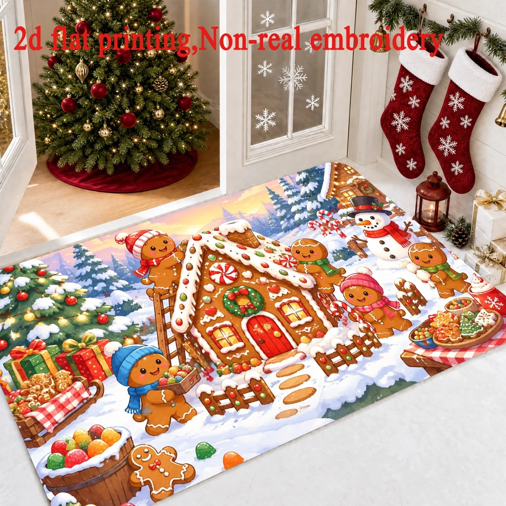 Vintage Poinsettia Doormat Golden Bell Welcome Rug Christmas Wreath Area Rug Floor Mat Kitchen Porch Entryway Floor Mat