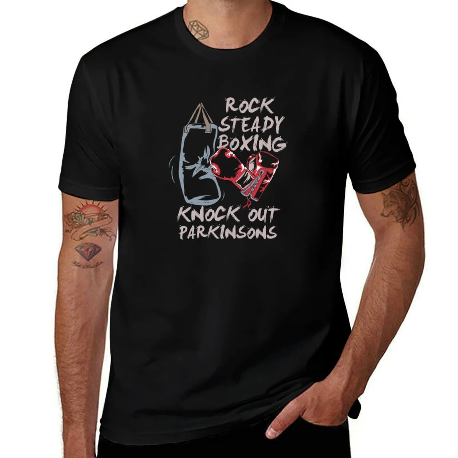 

Rock Steady Boxing Knock Out Parkinsons Fighter T-Shirt cotton t shirt pack t shirts for man cotton funny T-Shirt