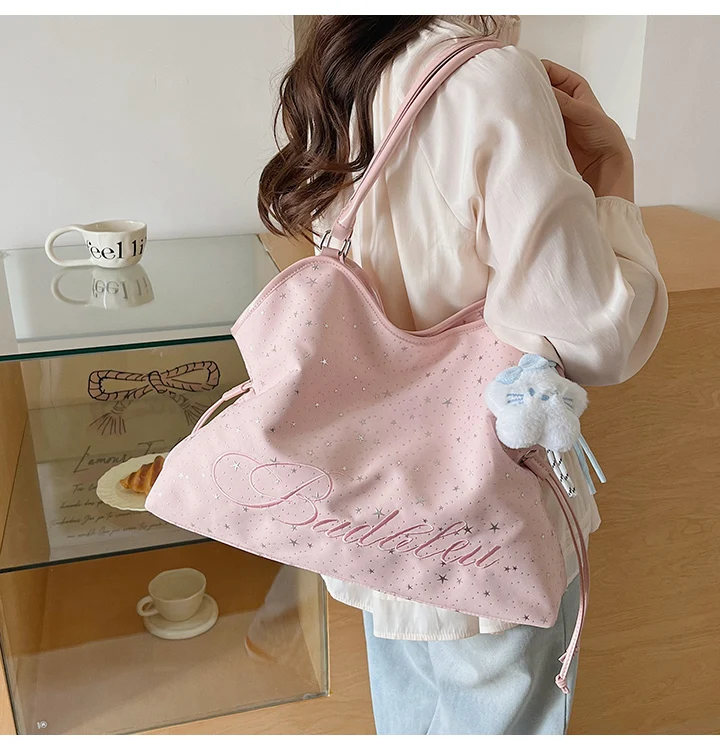 Y2k Fashion Letter Printing Pattern Shoulder Bag for Women 2026 Sweet Girls Vintage Casual Tote Bag Handbags Large Capacity Bag