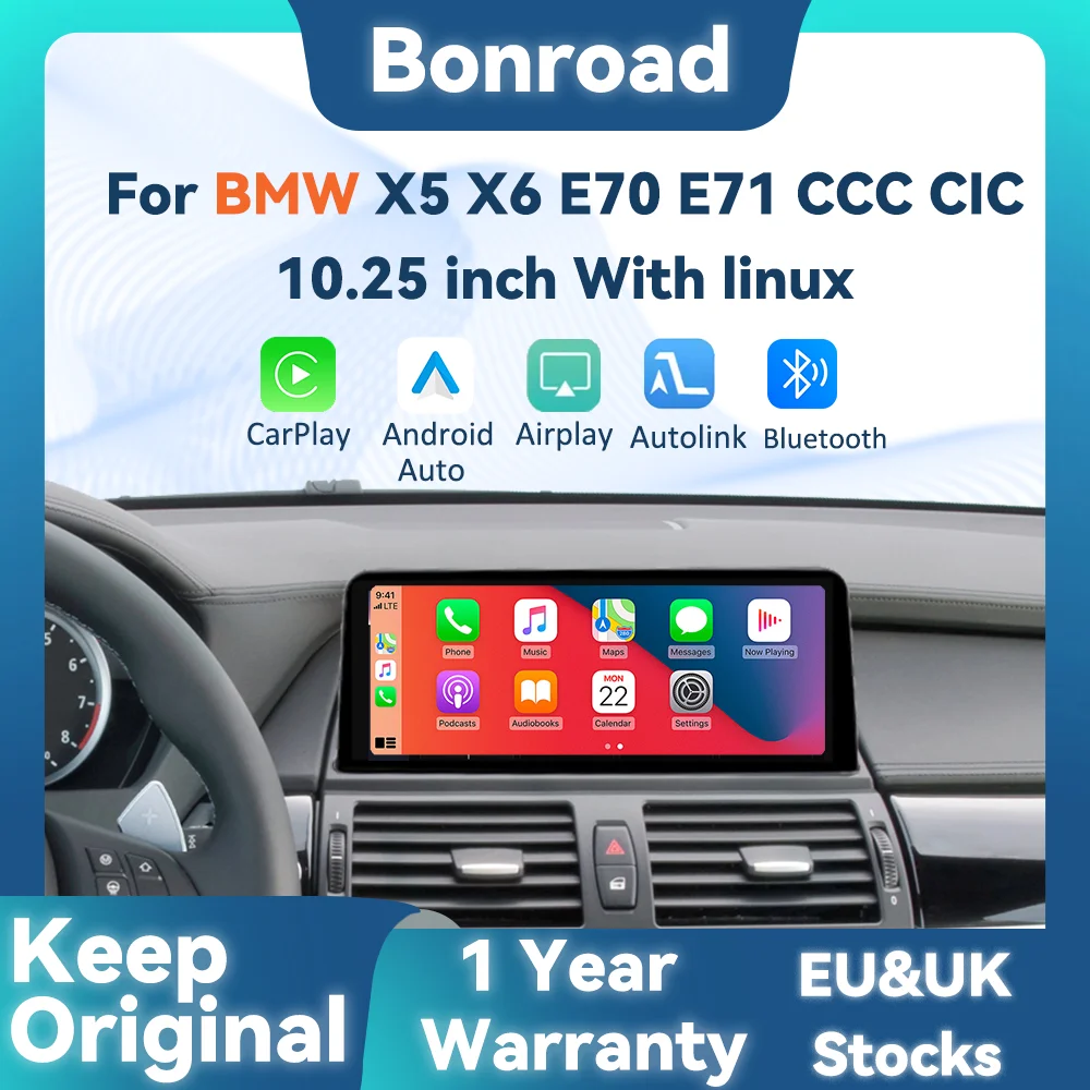 BONROAD 10.25 1920*720 Wireless CarPlay Android Auto Car Radio Monitor For BMW X5 X6 E70 E71 GPS Navigation Multimedia Touch Screen Stereo