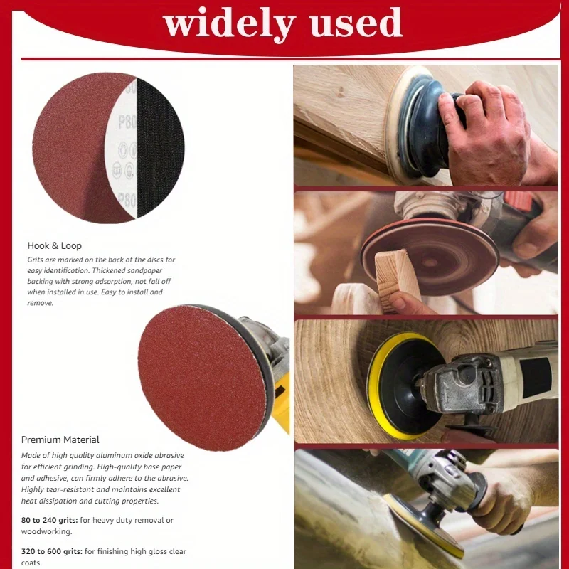 Juego de papel de lija de 4 pulgadas, 22 piezas, incluye almohadilla de respaldo roscada M10 y varilla 80/120/240/600 #   Óxido de aluminio para pulido de automóviles de metal y madera