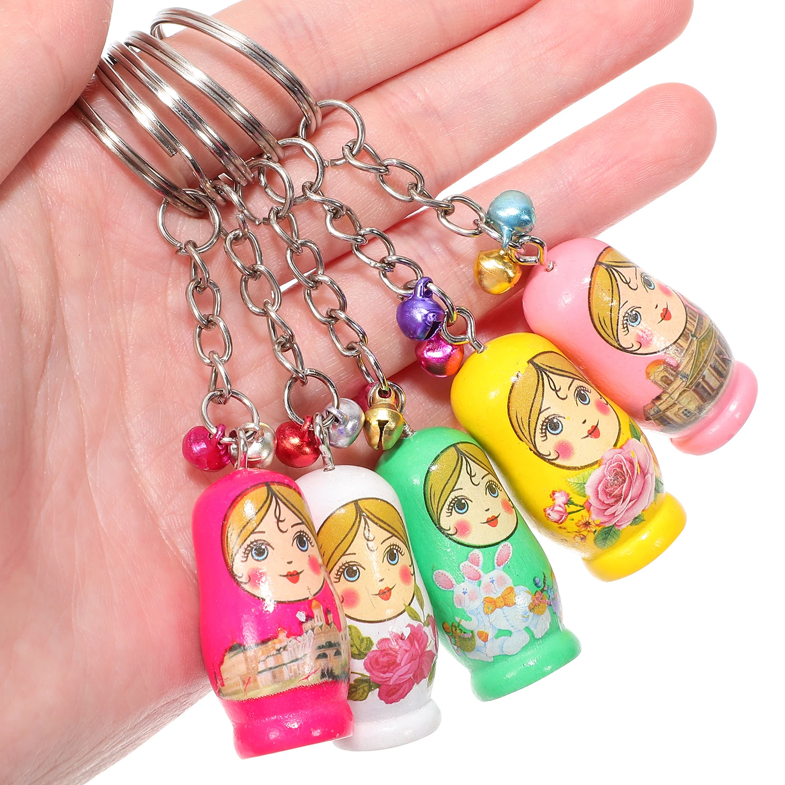

24pcs Russian Nesting Keychains Wooden Pendant Key Rings Cute Charm For Car Keys Bag Decor Gift Keychain Accessories