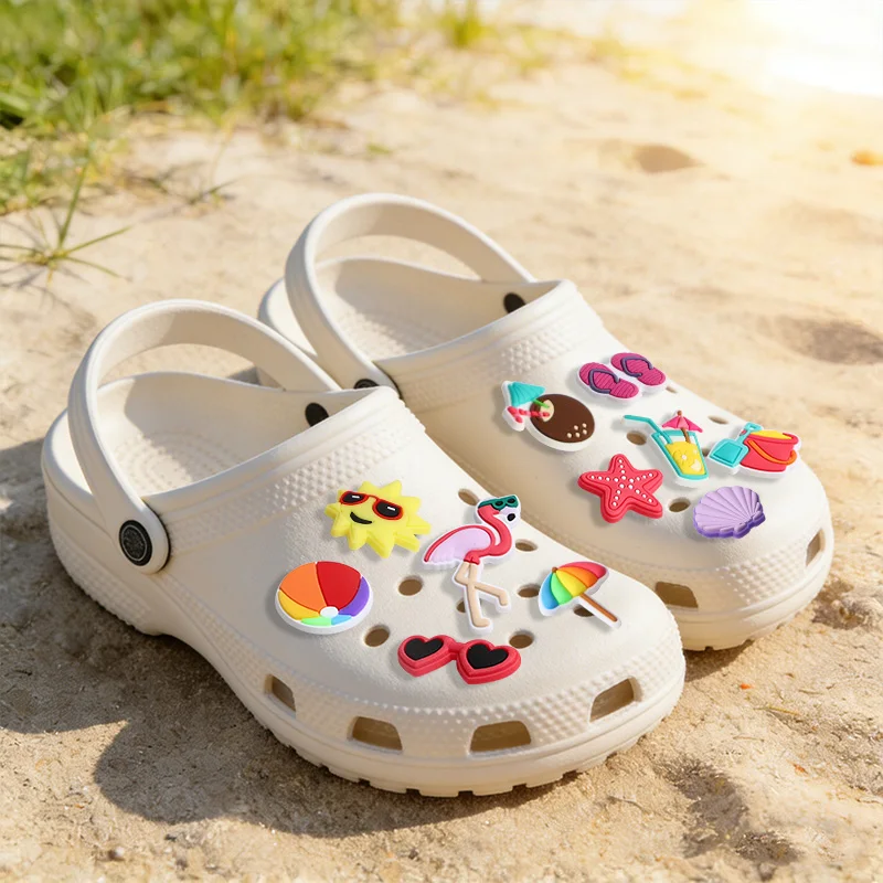 

20Pcs/set PVC Shoe Accessories Charms Flamingo Hibiscus Palm Tree Summer DIY Sandal Buckle Tropical Beach Vacation Decoration