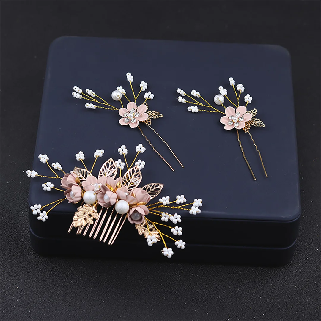 Bridal headdress accessories, wedding dress, fairy beauty three-piece suit, Korean wedding princess pair, hair clip Pearls