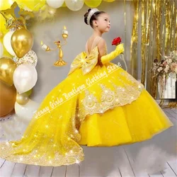 Gold Toddlers Beaded Flower Girl Dresses for Wedding With Bow Weddings Proms Parties Festivals Official Events