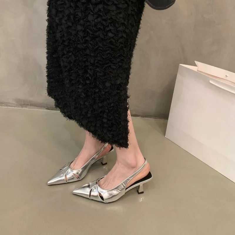 Women's Pointed Toe Hollow Out High Heels Sandals 2026 Summer Thin Heel Elegant Party Shoes Open Heels Slides Women Sandals