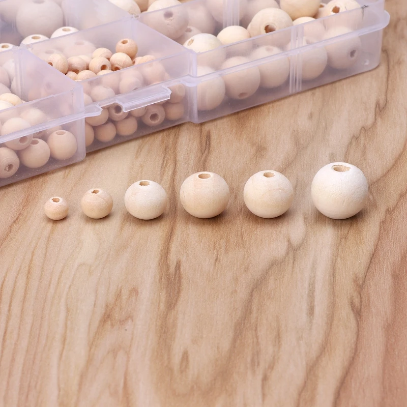 Wooden Beads for Garland Unfinished Craft Beads Round Hole Wood Balls Loose Spacer Beads with Twine for Jewelry Drop Shipping