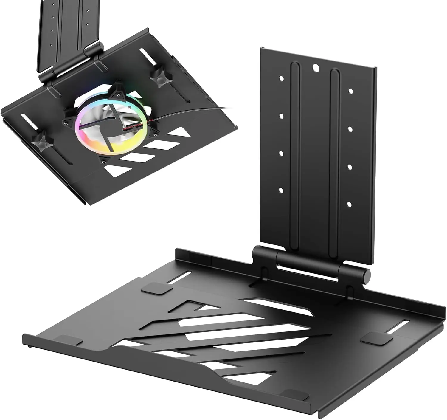 

Adjustable Laptop Tray with 120mm Fan Support, VESA 75x75 Mount, Fits Up to 17-Inch Laptops, Black