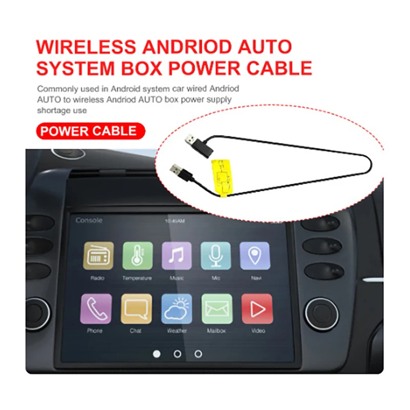 Wireless CarPlay Ai Box Power Cable Android Auto Converter Two-Point Line Prevent Restart Stable Power Supply. view 3