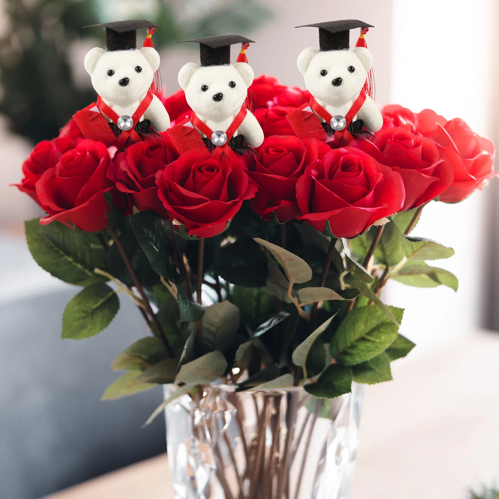 6 Pcs Mini Graduation Season Dr Bear Toy Flower Decorations Non-woven Fabric Party Favor Commencement Presents