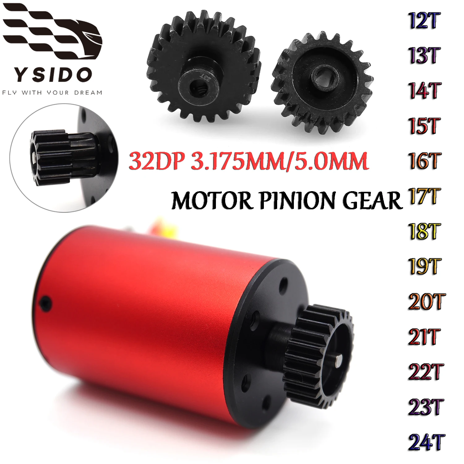 1/10 RC Motor Ritzel 32DP 5,0mm/3,175mm M0,8 12T-24T Gehärtetes Stahlgetriebe mit Werkzeug für RC Crawler Auto Bürstenlosen Bürstenmotor