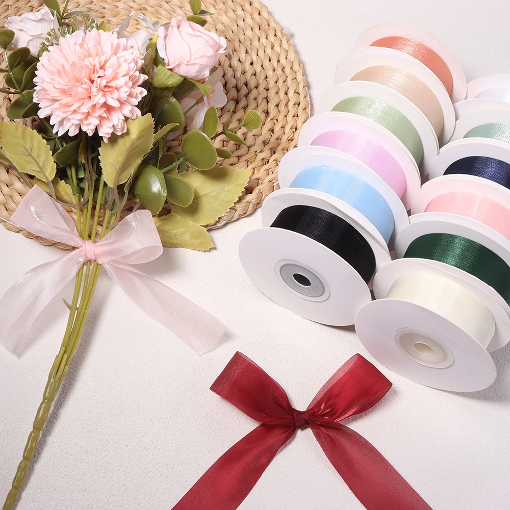 20Yards 2.5cm Colorful Snow Gauze Ribbon Organza Ribbon DIY Bow Hair Clip For Gift Wrapping Wedding Christmas Party Decoration