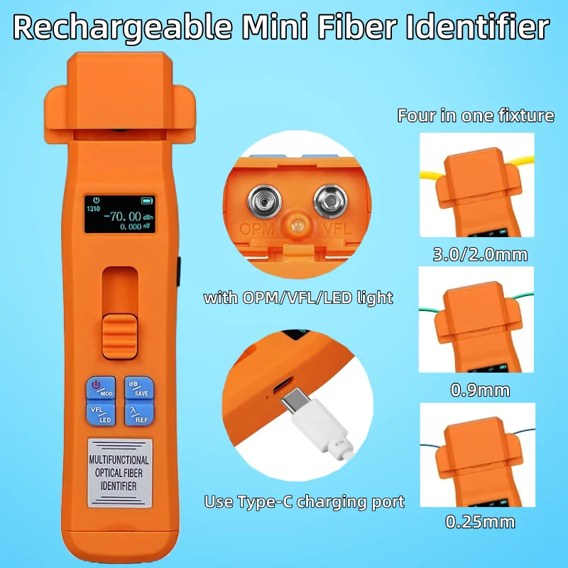 

COMPTYCO AUA-C607/C605 Rechargeable Mini Fiber Optic Identifier Live Optical Fiber Tester FTTH Built in OFI/OPM/VFL/LED Light