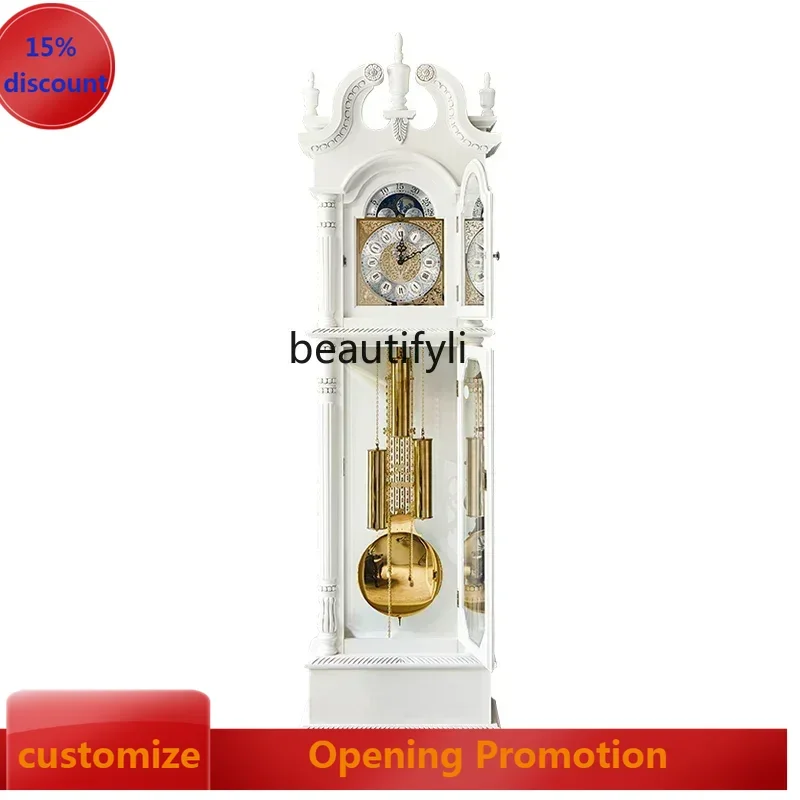 

ss7486 Light luxury and atmospheric European mechanical floor clock, guest hall villa, retro American white vertical pendulum cl