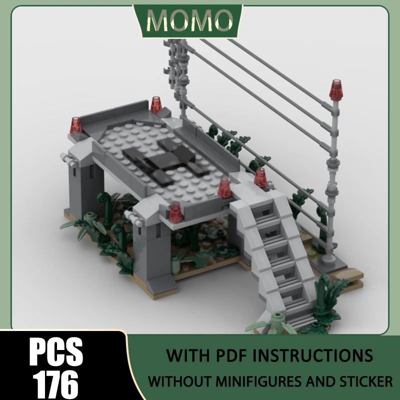 Moc Building Bricks Dino Fence with Helicopter Landing Platform Model Technology Blocks Christmas Toy DIY Assembly Construction