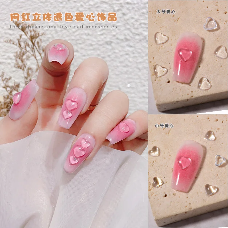 50/100Pcs Double-Layered Heart Resin Nail Art Charm Mixed-Colors Overlap Hearts/Star Nail Rhinestones Kawaii Nail Accessories