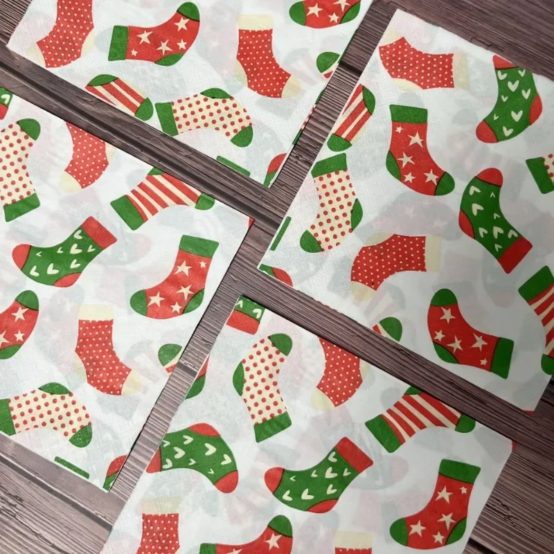 10/20pcs 33*33cm 2-Ply Christmas Party Paper Napkins Colorful Christmas Stocking Printed Napkins Decorative Paper Placemats