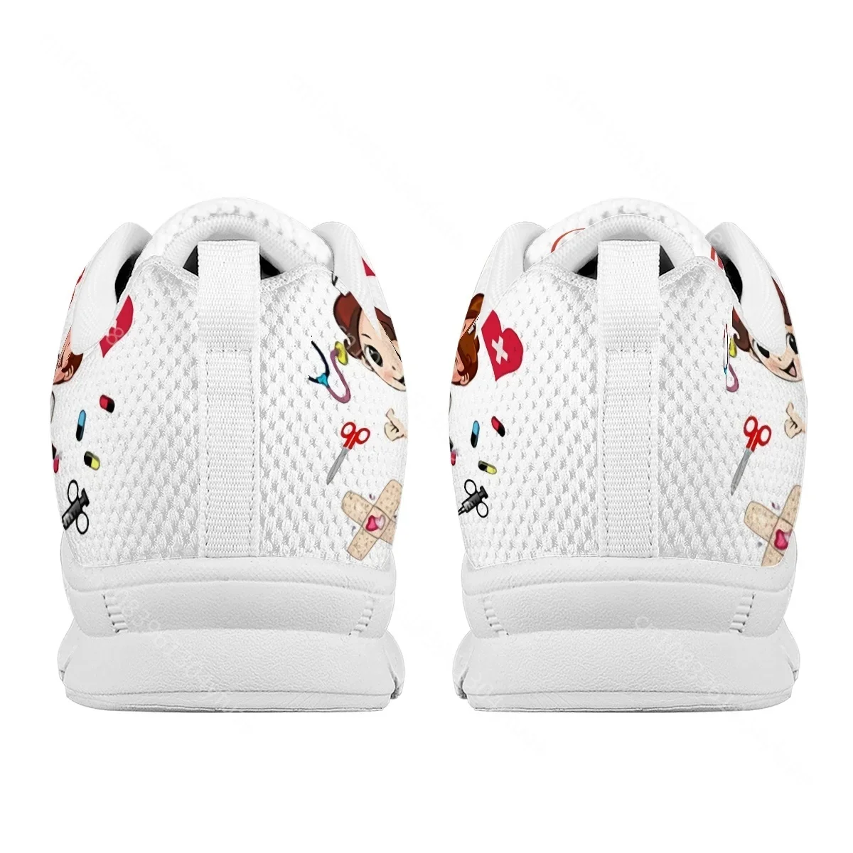 Custom Name Nurse Shoes Mesh Flat Sneakers For Women's Cute Cartoon Premium Sketch Physio Design Breathable Footwear