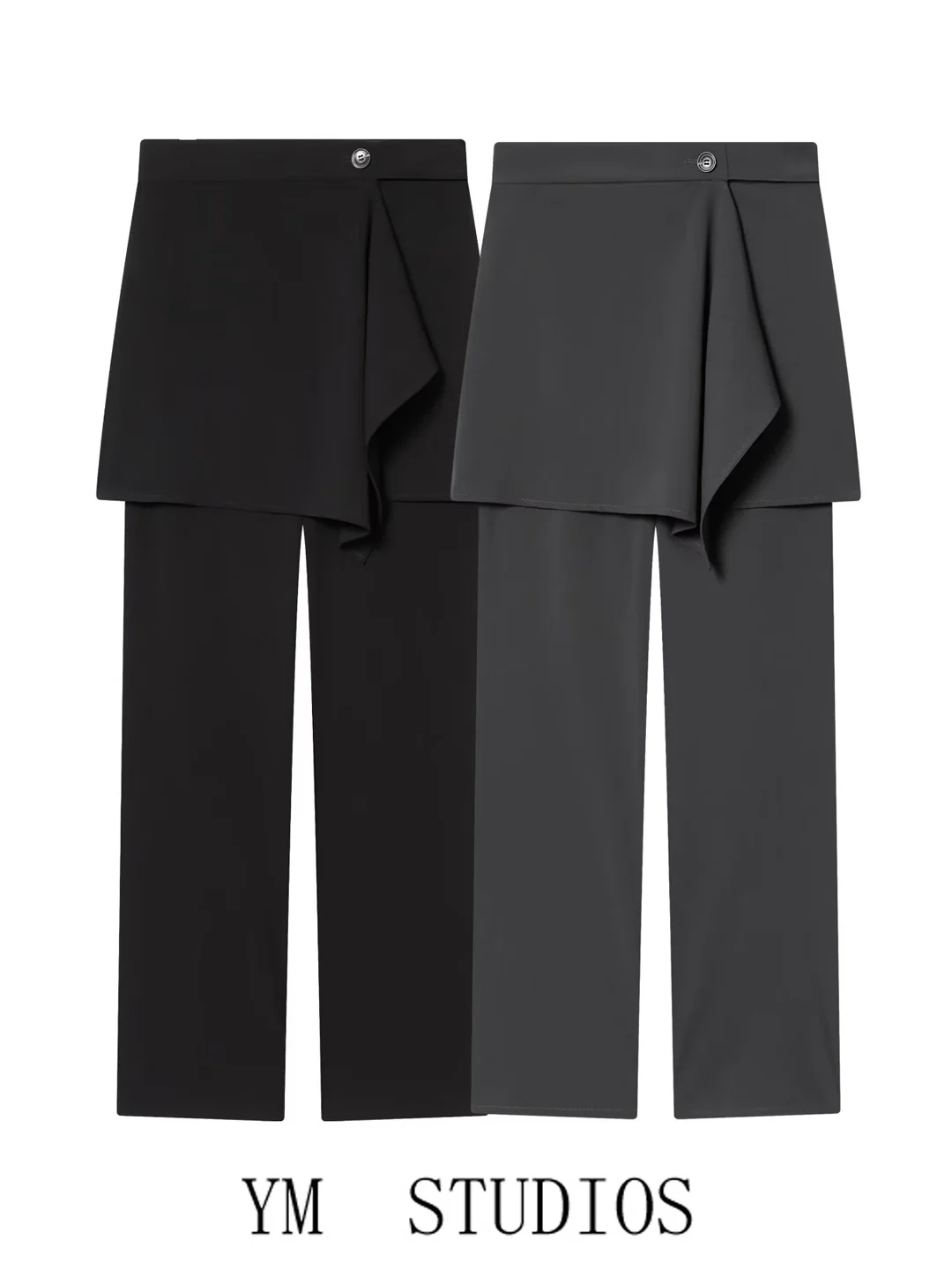 Calças Femininas de Cintura Alta com Design de Saia, Caimento Fluido, Estilo Social para Escritório, Moda Primavera, Calças Longas de Cintura Alta com Perna Reta