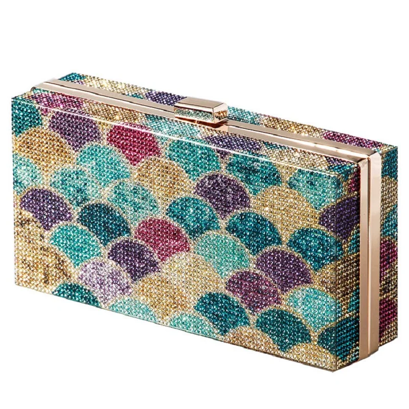 Pooflower-Pochette de soirée en diamant coloré pour femme, petit sac à main à bandoulière, sac de soirée de Rh, cristal de mariage féminin, nouveau, 2021