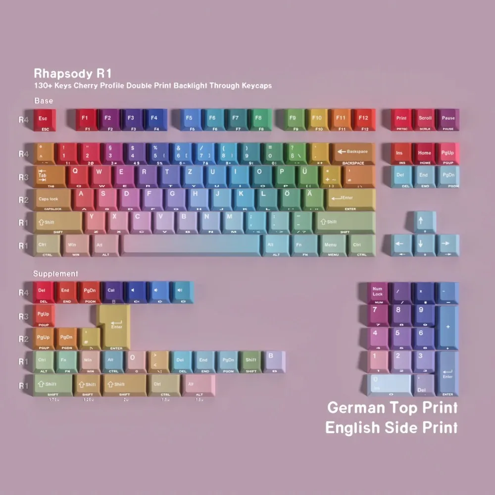 130 キーグラデーション半透明カラーサイドプリントキーキャップメカニカルキーボード用英語韓国語 Cangjie キーキャップチェリー PBT