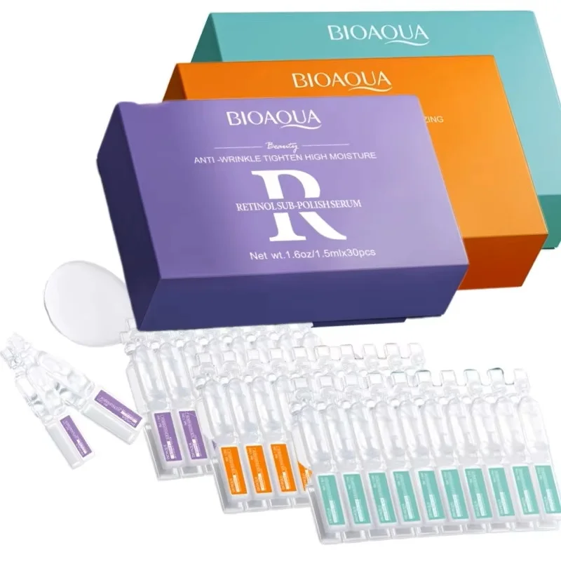 30 pçs/caixa bioaqua retinol vitamina c ácido hialurônico soro para rosto hidratante endurecimento hidratante essência facial cuidados com a pele do r