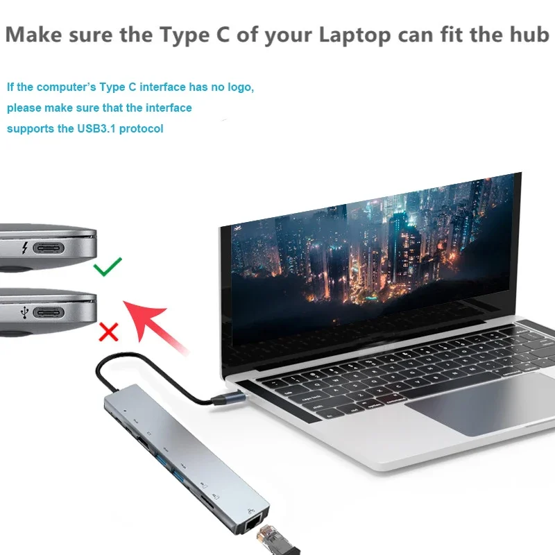 4K30Hz USB C Docking Station Type C HUB USB C Splitter Laptop Adapter For Macbook Air M1iPad Pro RJ45 PC Accessories USB 3.0 HUB