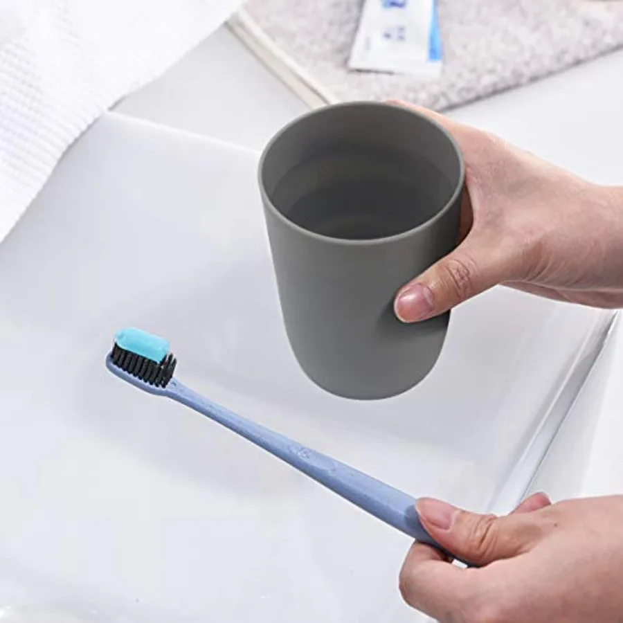 4pcs Bathroom Tumbler Toothbrush Cup Plastic Tumblers Water Tumbler Reusable Drinkware, Mouthwash Cup, Black