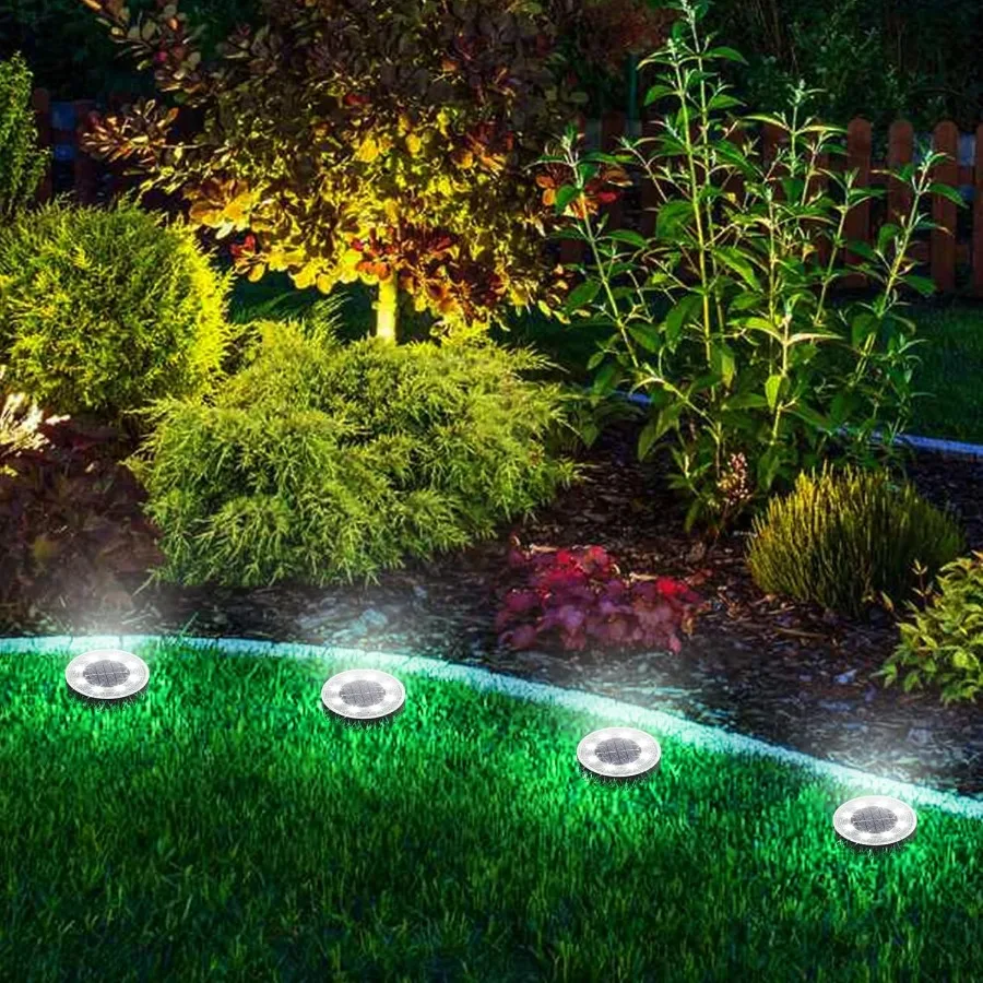 Solar-Bodenleuchten, 4er-Pack mit 8 LEDs, wasserdichte IP68-Scheibenleuchten für den Außenbereich, für Garten- und Landschaftsbeleuchtung, ideal für Terrassenwege