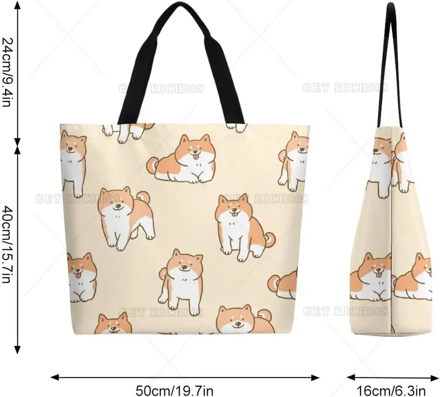 Grand sac fourre-tout en toile réutilisable pour femme, chien mignon Shiba Inu, sac à main initié décontracté, plage, shopping, sac d'épicerie pour l'extérieur