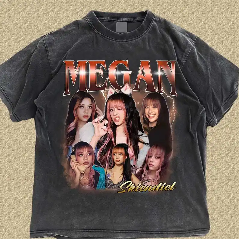 KATSEYE Gabriela Solo Retro Distressed T-Shirt: Oversize Charcoal Base with Personal Symbol & Group Credit Fan Merch Design