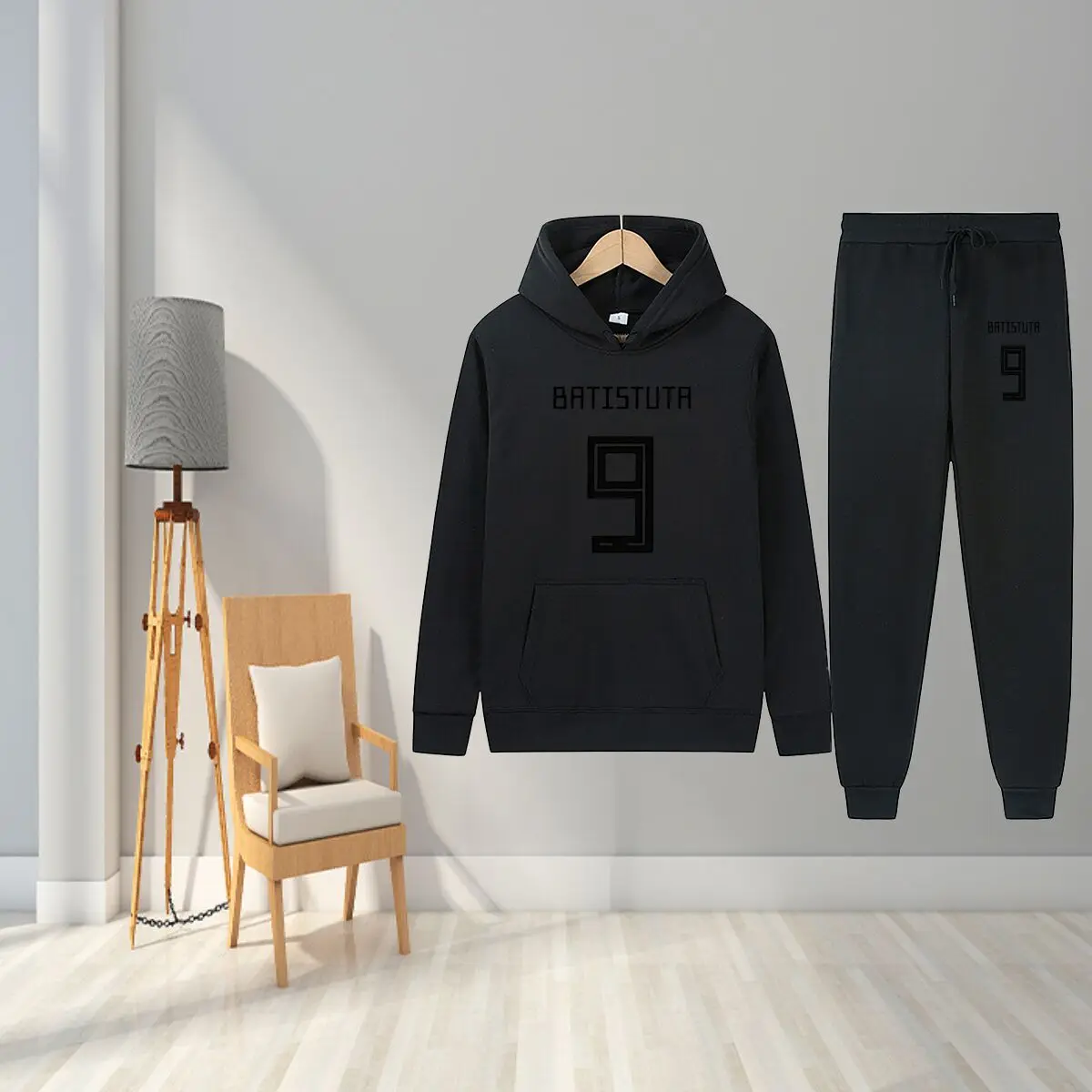 “Batistuta 9” Text Loose Printed Hoodie Set Trendy Simple Unisex Style
