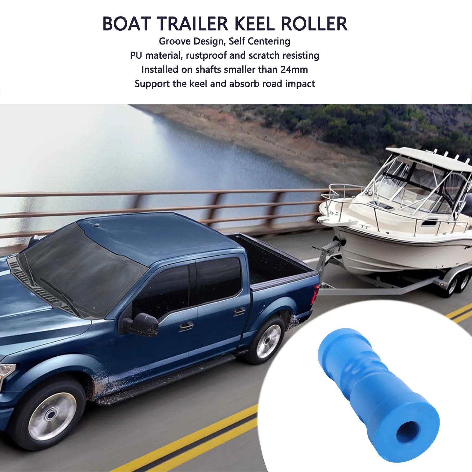 7.5 Inch Self Centering Boat Trailer Roller PU Material Keel Roller Bow Stop for 24mm Shaft Installation Bracket