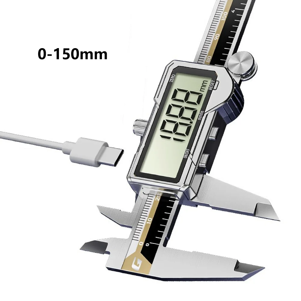 Digital Caliper with Type C Charging Port 150 200 300mm 0.01mm Resolution Stainless Steel 3.5mm Thickness ABS Case