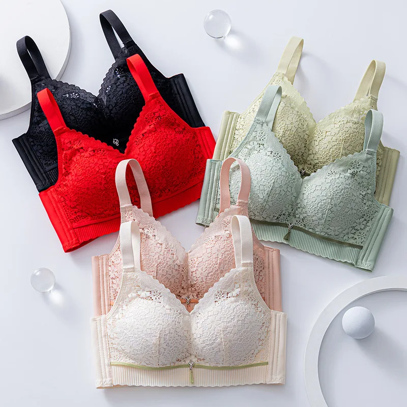 

No Underwire Small Chest Bra Gather Anti-Sagging Wipe Chest Comfortable Breathable Underwear Women's Lace Upper Support Bra