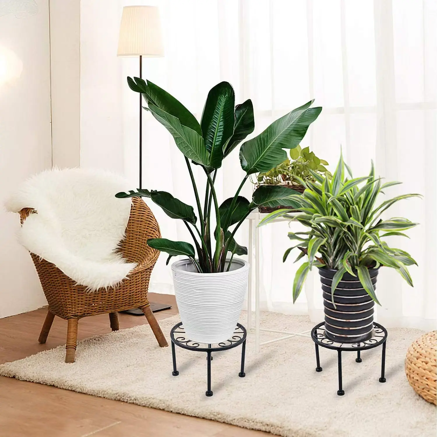 American Style Detachable Assembly Iron PE Coated Customizable Floor Standing Flower Pot Stand with Minimalist Design