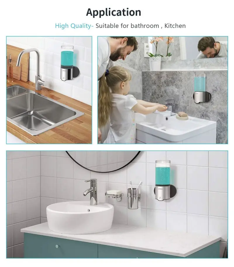 AIKE-자동 액체 비누 디스펜서 500ML, 벽걸이 샤워 젤 세제 샴푸 디스펜서, 욕실 주방 비누 디스펜서