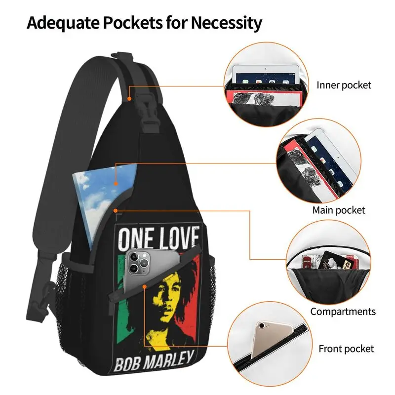 Custom Jamaica Reggae Rock Bob Marley Sling Chest Crossbody Bag Men Cool Shoulder Backpack for Travel Cycling