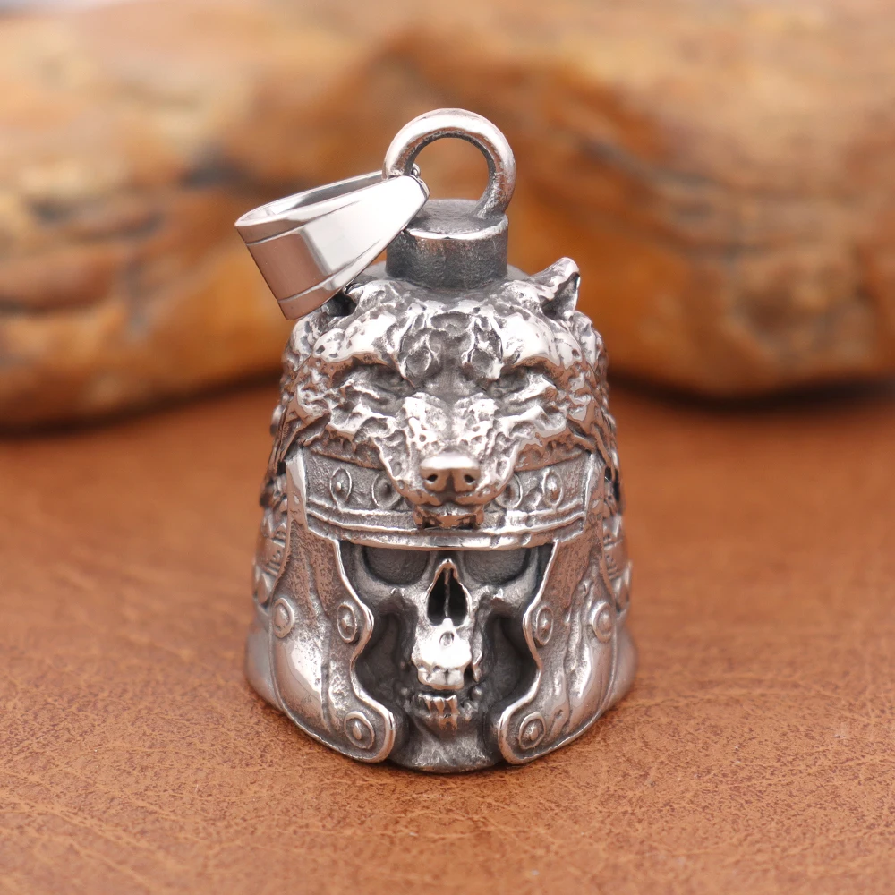 Vintage Viking Style Luck Motorcycle Biker Bell Pendant Necklace Trendy Charm Stainless Steel Guardian Bell Bicycle Accessories