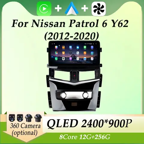 Carplay inalámbrico para Nissan Patrol 6 Y62 2012 - 2020 Radio de coche Video Audio reproductor Multimedia GPS Navi pantalla dividida pantalla QLED
