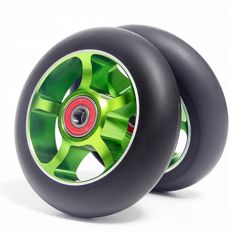 2Pcs 100mm Scooter Replacement Wheels with Bearings Aluminum Wear-Resistant PU Scooter Parts Scooter Accessories,Green