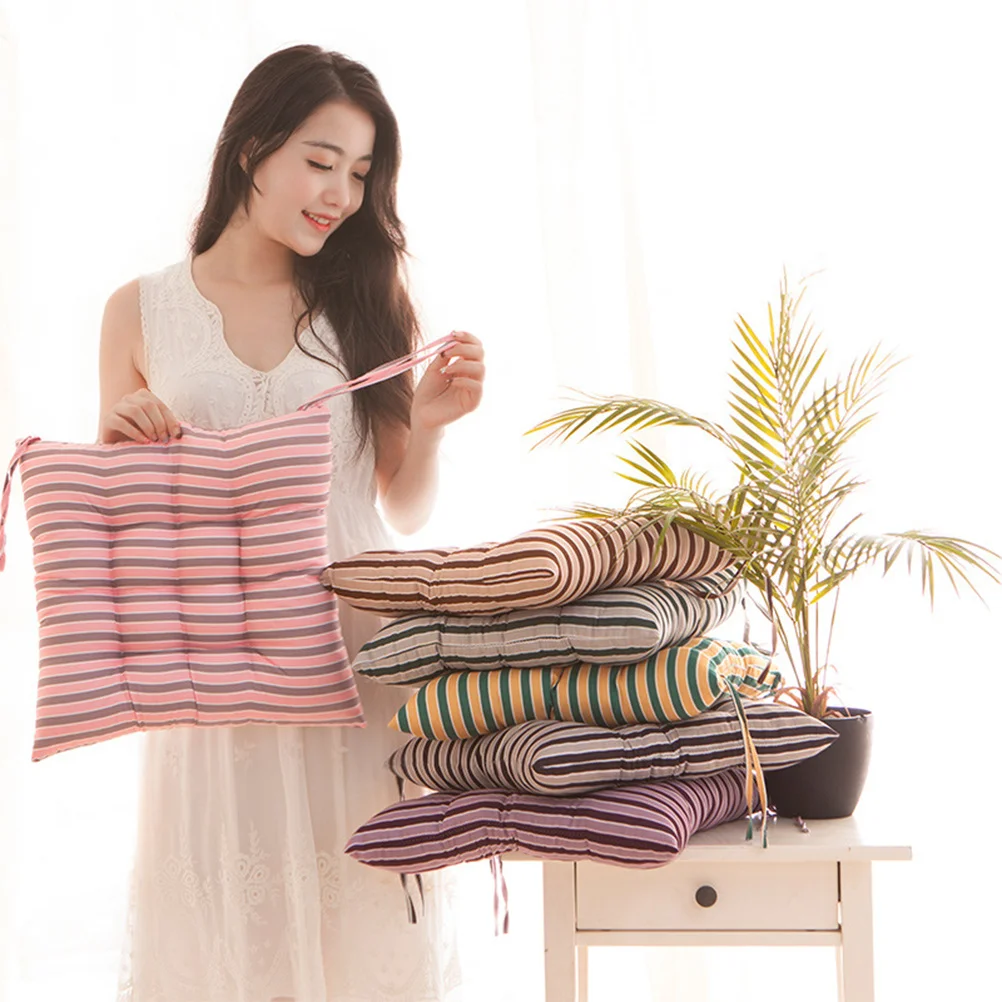 

2Pcs Striped Pattern Cushion Coffee Color Thickened Soft Seat Cushion Household Office Chair Cozy Practical Seat Pad