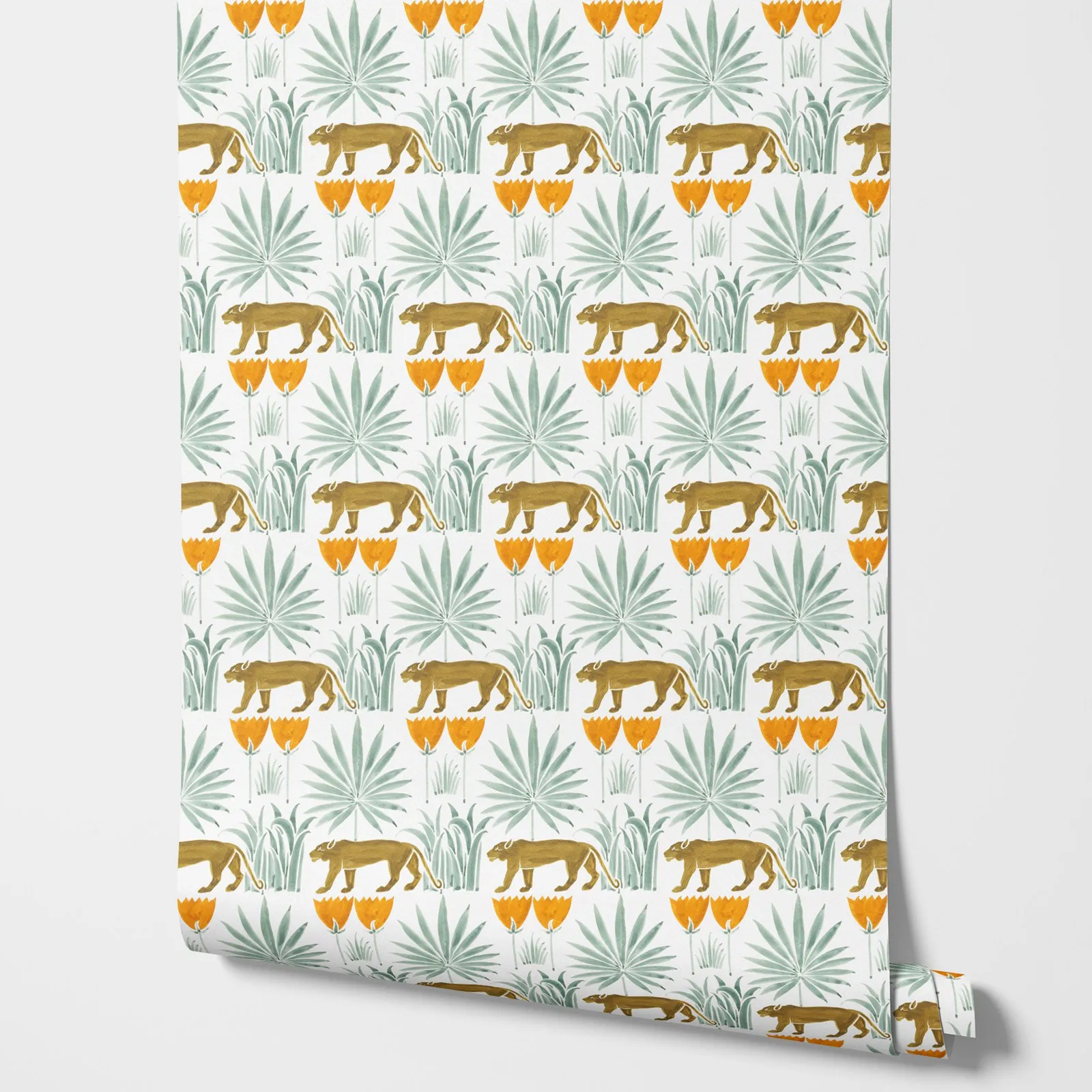 Lioness & Palms Wallpaper Peel and Stick,Animal Wall Mural For Wall Art Home Decor,Tradtional Non-woven Or Self-adhesive Papers